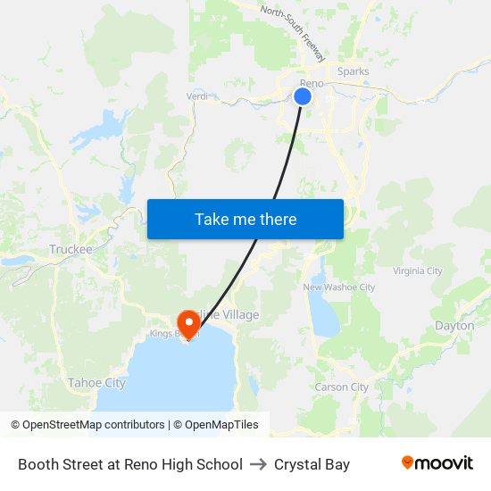 Booth Street at Reno High School to Crystal Bay map