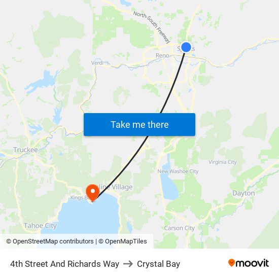 4th Street And Richards Way to Crystal Bay map