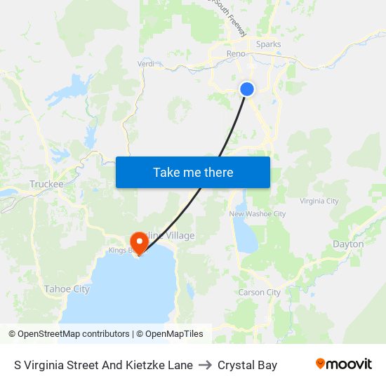 S Virginia Street And Kietzke Lane to Crystal Bay map