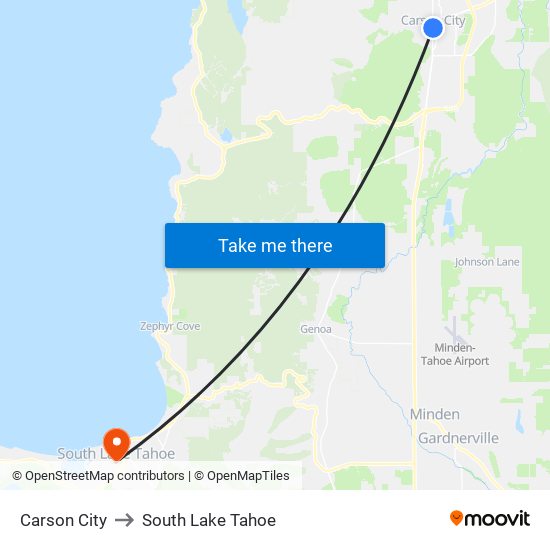 Carson City to South Lake Tahoe map