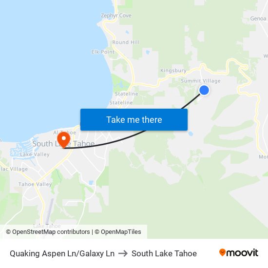 Quaking Aspen Ln/Galaxy Ln to South Lake Tahoe map