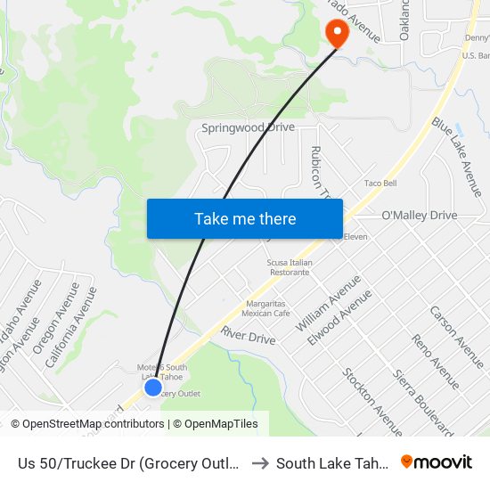 Us 50/Truckee Dr (Grocery Outlet) to South Lake Tahoe map