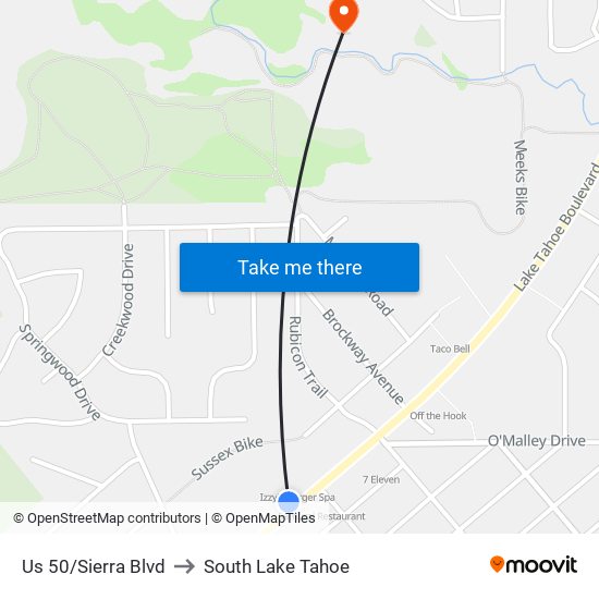 Us 50/Sierra Blvd to South Lake Tahoe map