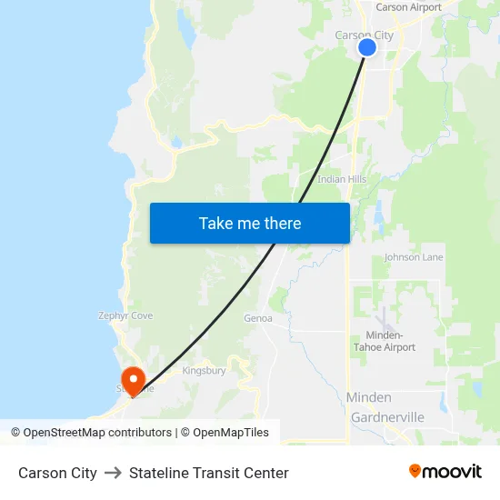 Carson City to Stateline Transit Center map