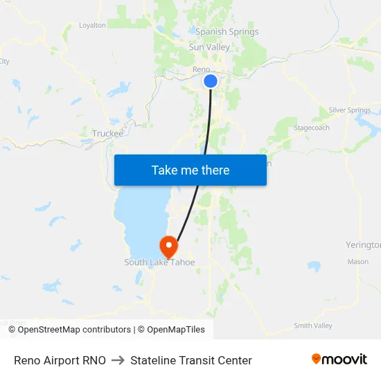 Reno Airport RNO to Stateline Transit Center map