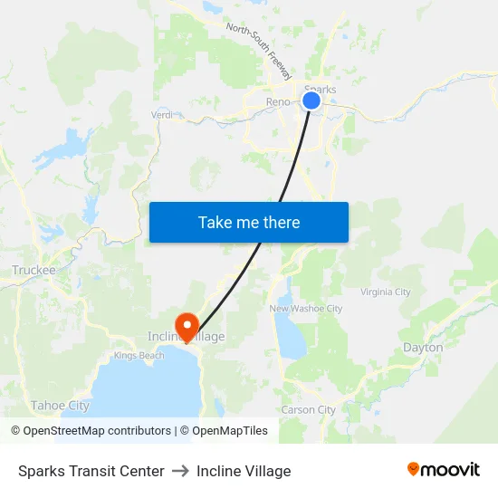 Sparks Transit Center to Incline Village map