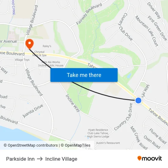 Parkside Inn to Incline Village map