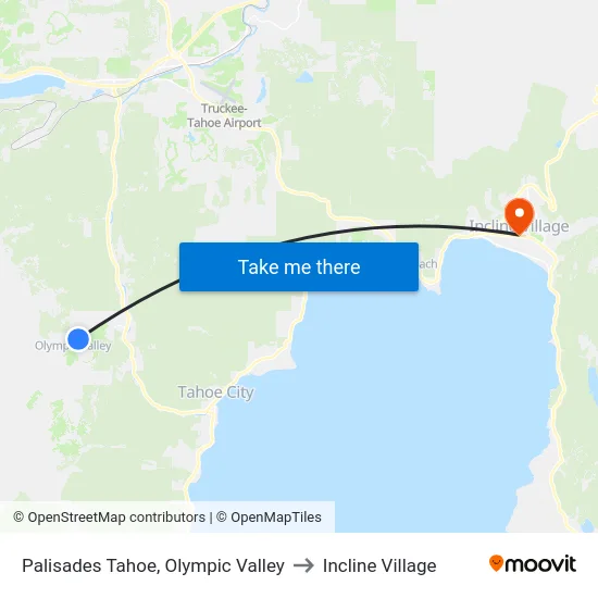 Palisades Tahoe, Olympic Valley to Incline Village map