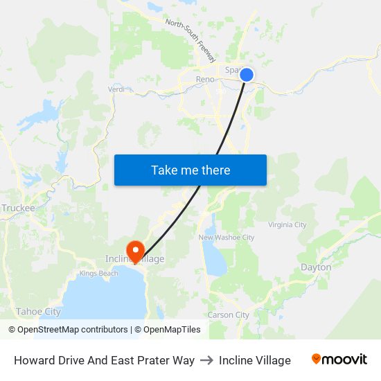 Howard Drive And East Prater Way to Incline Village map