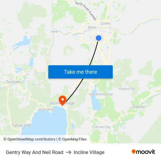 Gentry Way And Neil Road to Incline Village map