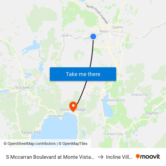 S Mccarran Boulevard at Monte Vista Village to Incline Village map