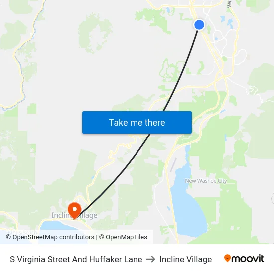 S Virginia Street And Huffaker Lane to Incline Village map