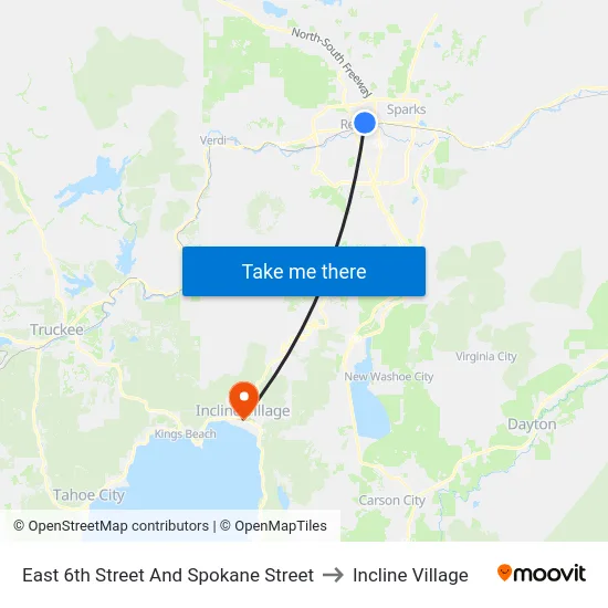 East 6th Street And Spokane Street to Incline Village map