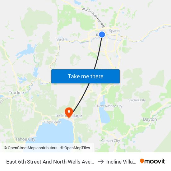 East 6th Street And North Wells Avenue to Incline Village map