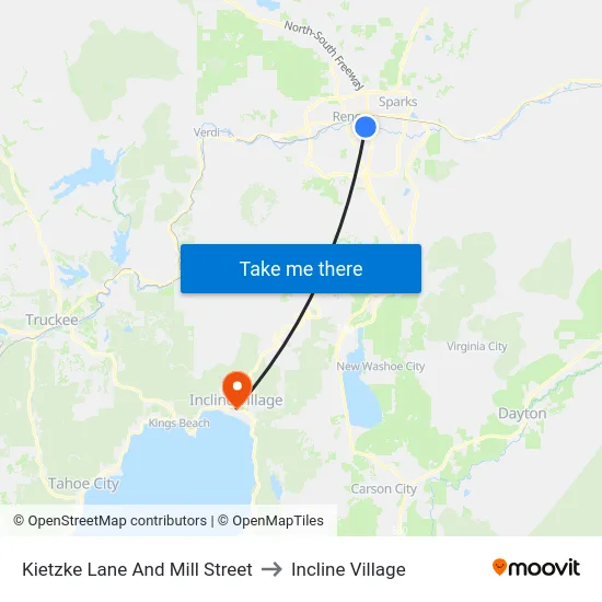 Kietzke Lane And Mill Street to Incline Village map