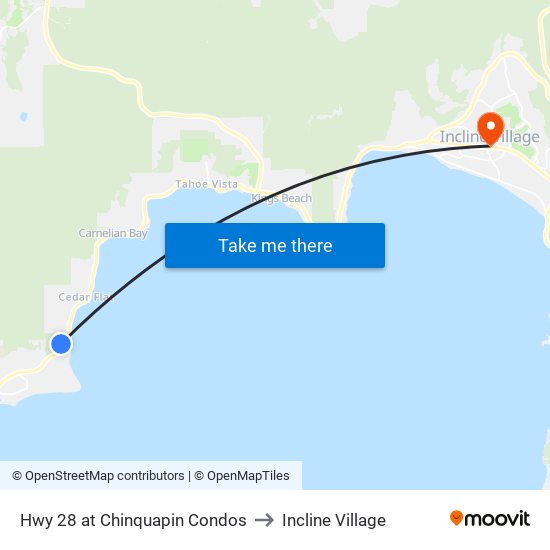 Hwy 28 at Chinquapin Condos to Incline Village map