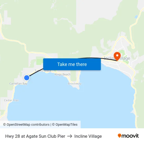 Hwy 28 at Agate Sun Club Pier to Incline Village map
