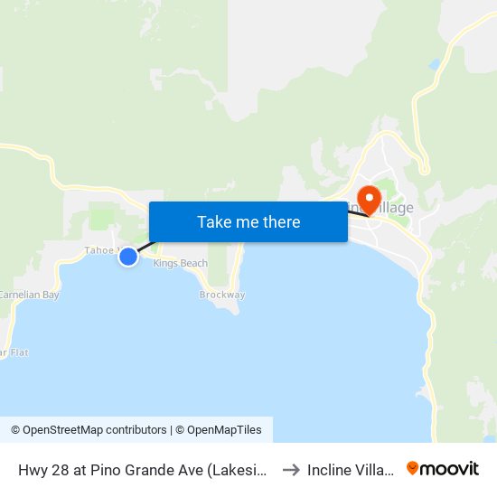 Hwy 28 at Pino Grande Ave (Lakeside) to Incline Village map