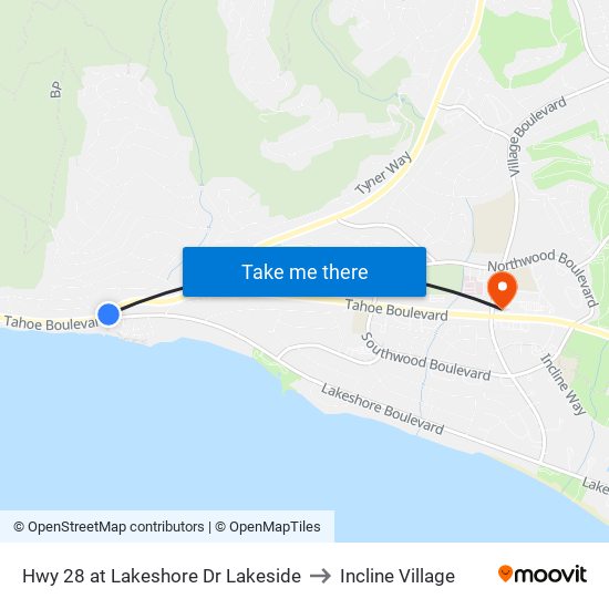 Hwy 28 at Lakeshore Dr Lakeside to Incline Village map