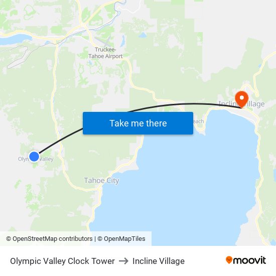 Olympic Valley Clock Tower to Incline Village map