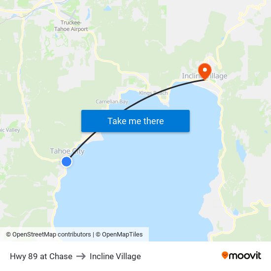 Hwy 89 at Chase to Incline Village map