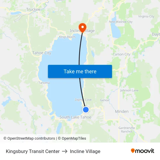 Kingsbury Transit Center to Incline Village map