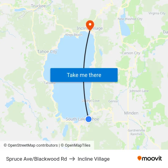Spruce Ave/Blackwood Rd to Incline Village map
