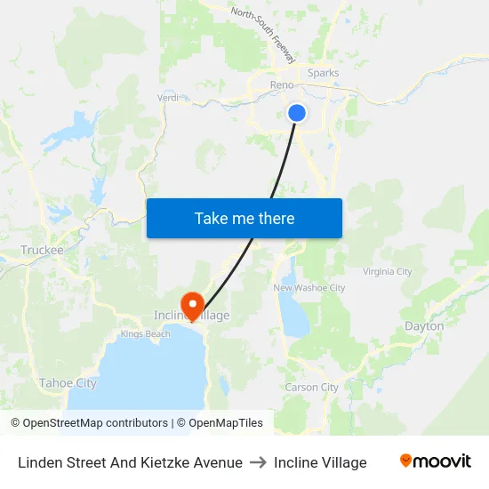 Linden Street And Kietzke Avenue to Incline Village map