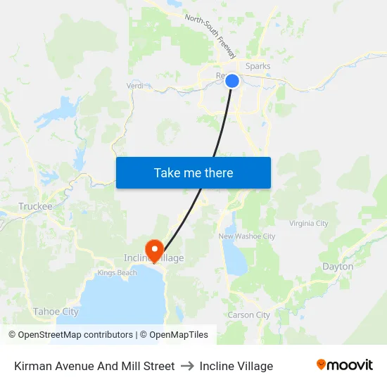 Kirman Avenue And Mill Street to Incline Village map