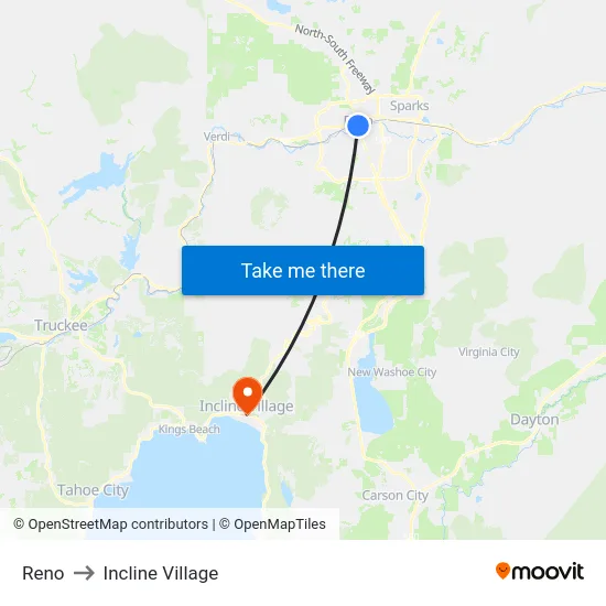 Reno to Incline Village map