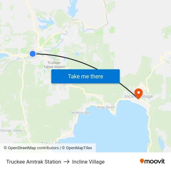 Truckee Amtrak Station to Incline Village map