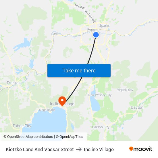 Kietzke Lane And Vassar Street to Incline Village map