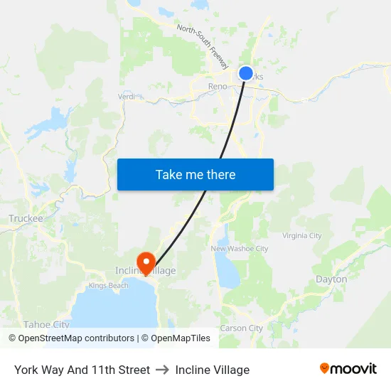 York Way And 11th Street to Incline Village map