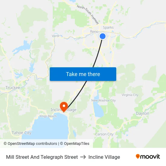 Mill Street And Telegraph Street to Incline Village map
