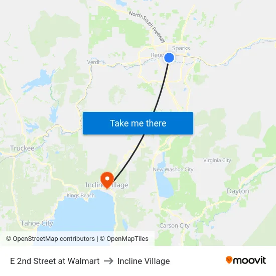 E 2nd Street at Walmart to Incline Village map