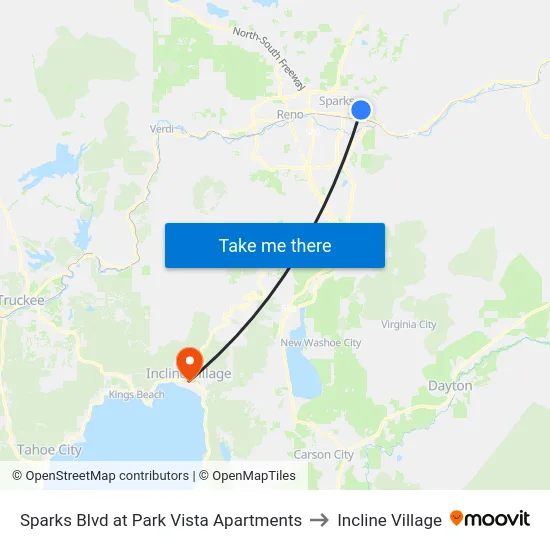 Sparks Blvd at Park Vista Apartments to Incline Village map
