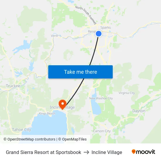 Grand Sierra Resort at Sportsbook to Incline Village map