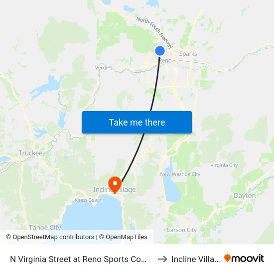 N Virginia Street at Reno Sports Complex to Incline Village map