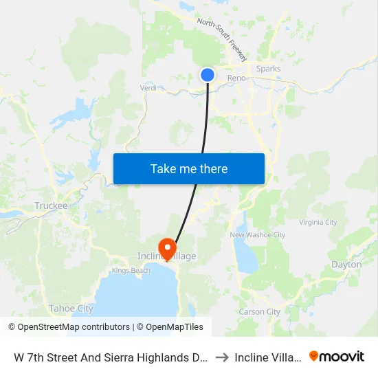 W 7th Street And Sierra Highlands Drive to Incline Village map