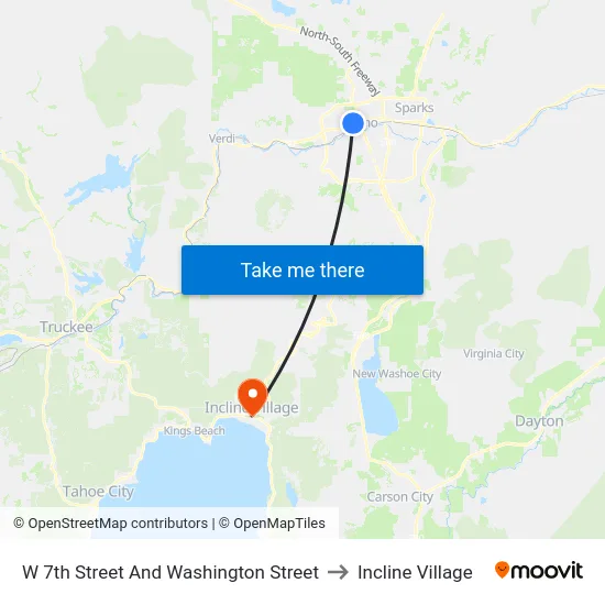 W 7th Street And Washington Street to Incline Village map