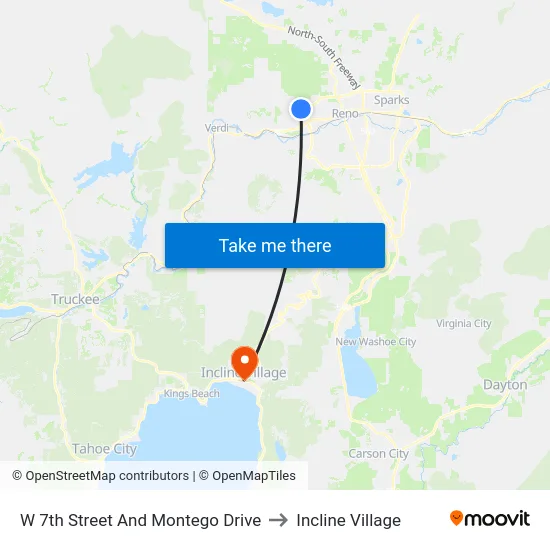 W 7th Street And Montego Drive to Incline Village map