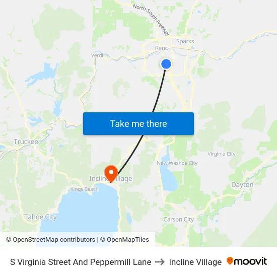 S Virginia Street And Peppermill Lane to Incline Village map
