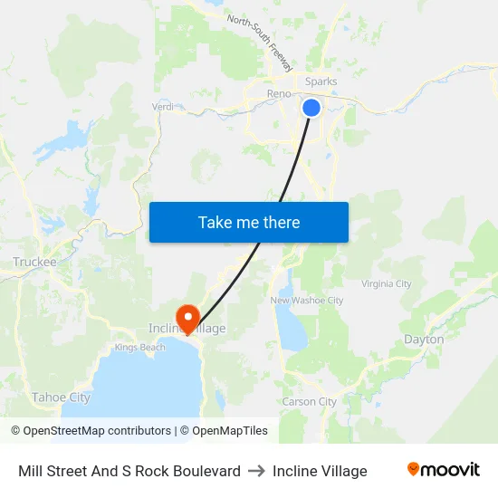Mill Street And S Rock Boulevard to Incline Village map