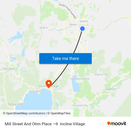 Mill Street And Ohm Place to Incline Village map
