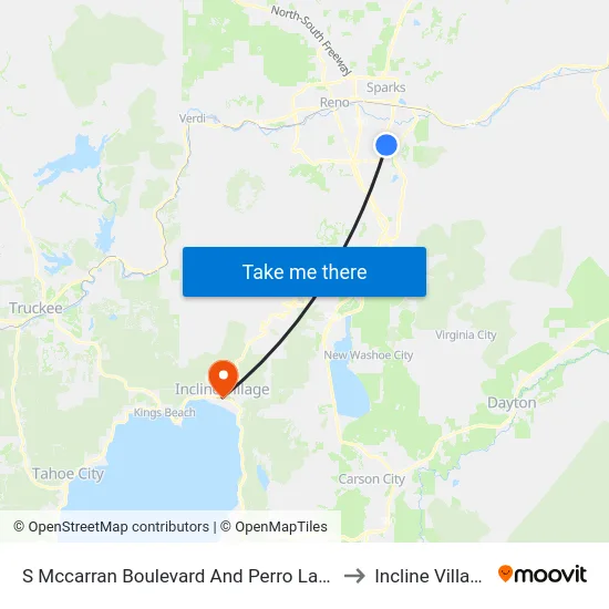 S Mccarran Boulevard And Perro Lane to Incline Village map