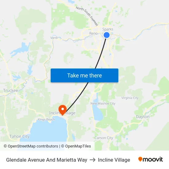 Glendale Avenue And Marietta Way to Incline Village map