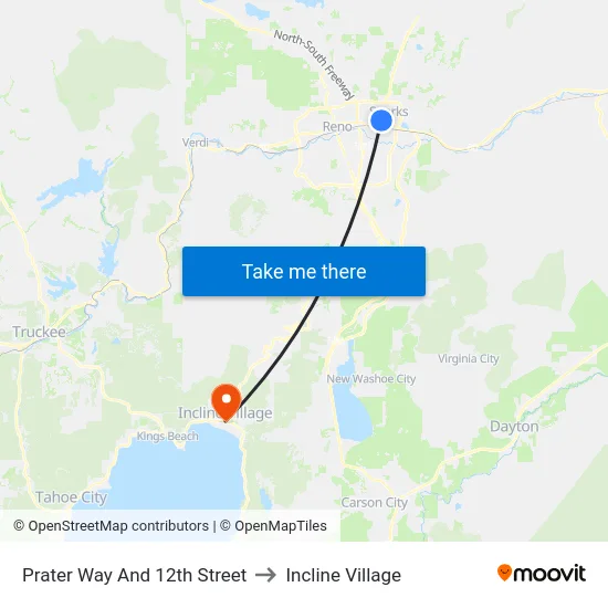 Prater Way And 12th Street to Incline Village map