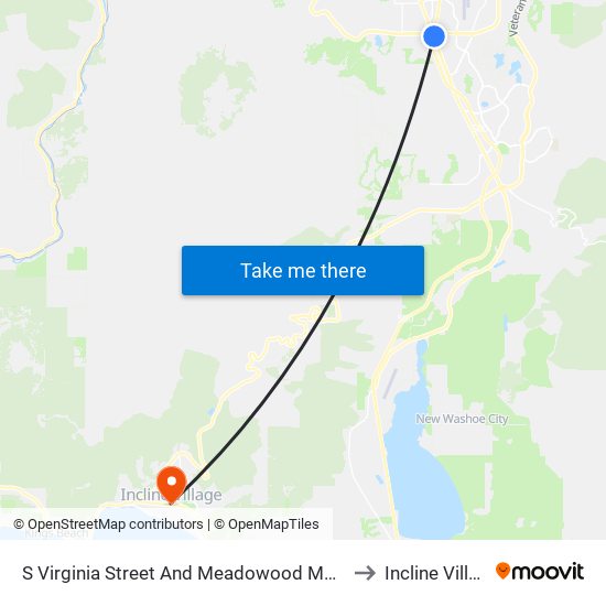 S Virginia Street And Meadowood Mall Way to Incline Village map
