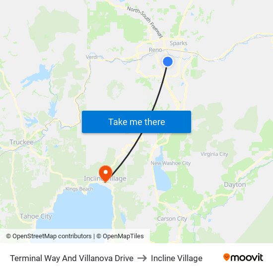 Terminal Way And Villanova Drive to Incline Village map