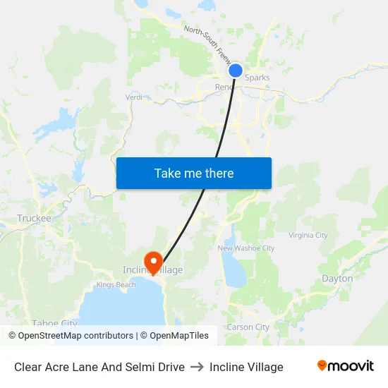 Clear Acre Lane And Selmi Drive to Incline Village map